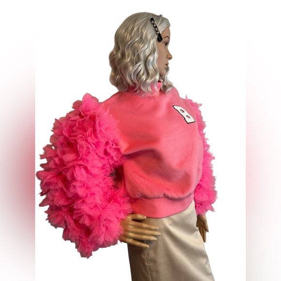 Akira NWT Size S Ultra Obsession Pink Barbie Ruffle Puff Sleeve Fleece Top (485) - Picture 3 of 11